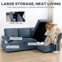 HOMCOM Corner Sofa Bed, L Shaped Sleeper Sectional Sofa with Reversible Storage Chaise, Blue(m-7)