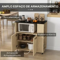 HOMCOM Carrinho de Cozinha com Rodas 2 Portas Prateleira Ajustável Porta-Especiarias para Sala de Jantar 75x40x80,5 cm Madeira(m-4)