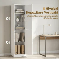 HOMCOM Bibliotecă Înaltă 180 cm, Raft Modern cu 5 Niveluri Reglabile, Mobilier Independent pentru Living, Dormitor, Birou, Alb(m-4)