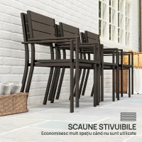 Outsunny Set de Grădină cu Masă de Dining Dreptunghiulară și 6 Scaune Stivuibile cu Mânere, Maro(m-5)