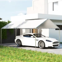 Outsunny Carpa Garaje para Coche 3x6 m Cochera Portátil Impermeable con Toldo de Tela PE y Marco de Acero Galvanizado Blanco(m-2)