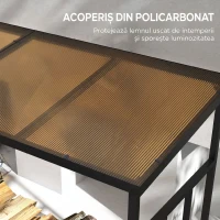 Outsunny Suport de 1,8m pentru Lemne de Foc cu Acoperis din Policarbonat, Suport pentru Busteni de Depozitare a Lemnului pentru Soba si Semineu, greutate sustinuta 2100 kg(m-5)