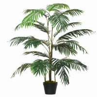 Outsunny Palma in Plastica Decorativa con 20 Foglie, Pianta Finta con Vaso per Interno ed Esterno Alta 140cm(m-1)