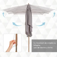 Outsunny Umbrelă de grădină 2x3 m impermeabilă, din lemn cu husă detașabilă din poliester, gri(m-5)