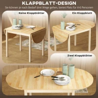 HOMCOM Opklapbare Houten Eettafel Keukentafel voor 6 Personen met Drop-Leaf-Design 140 x 70 x 75 cm Natuurhout(m-5)