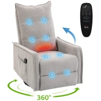 HOMCOM Sillón Masaje Reclinable Calefactable Giratorio de Chenilla con Reposapiés y Mando, Gris Claro(m-6)