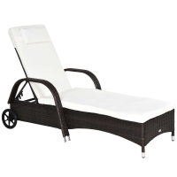 Outsunny Gartenliege mit Auflage, verstellbare Rückenlehne, Metallgestell, Polyrattan, braun+creme, 200 x 73 x 103 cm