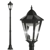 Outsunny 1.9M Garden Lamp Post Light, IP44 Outdoor LED Solar Powered Lantern Lamp with Aluminium Frame for Patio, Pathway and Walkway, Black(m-11)