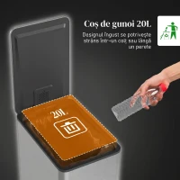 HOMCOM Coș de Gunoi cu Pedală 20L, 21.5x37.2x57 cm, Argintiu(m-4)