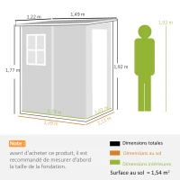 Outsunny Abri de jardin 1,54 m² pour outils porte verrouillable, aération et fenêtre dim. 122L x 149l x 192/177H cm, gris(m-3)