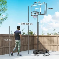 SPORTNOW Tabela de Basquetebol para Exterior com Altura Ajustável Portátil Estrutura Dobrável Painel Inquebrável Rodas e Base Preenchível 120x70x300-375 cm Preto(m-3)