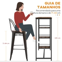 HOMCOM Mesa Alta de Cozinha com 3 Prateleiras Mesa de Bar Retangular para 2 Pessoas Pés de Aço 120x40x105 cm Castanho e Preto(m-7)
