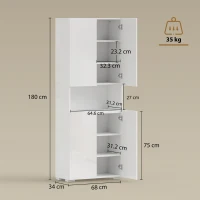 HOMCOM Credenza Cucina Alta 180cm, Mobile Dispensa con Ante Soft-Close, Ripiano Aperto, 2 Armadietti, Ripiani Regolabili, Mobile Cucina Moderno per Sala da Pranzo Soggiorno, Bianco Lucido(m-3)