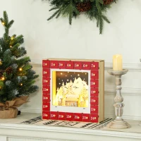 HOMCOM Calendrier de l'Avent LED, décorations de Noël en bois, 24 tiroirs à remplir, décoration lumineuse, rouge(m-10)