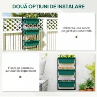 Outsunny Jardinieră de Exterior Verticală cu 3 Ghivece din Plastic cu Orificii de Drenaj, 56x42x100 cm, Verde(m-6)