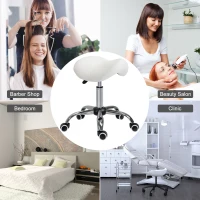 HOMCOM Height Adjustable Saddle Stool with Swivel Wheels, Faux Leather Salon Chair for Hairdressing, Beauty, Tattoo, White(m-16)