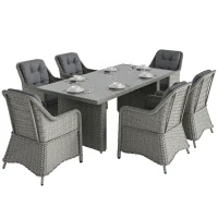 Outsunny 6 Seater Rattan Garden Dining Set with Cushions, Aluminium Outdoor Patio Furniture Set for Garden Gatherings & Outdoor Dining, Mixed Grey(m-10)