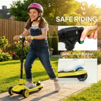 AIYAPLAY Three-Wheel Foldable Electric Scooter for Kids Aged 6-10 Years, Yellow(m-8)
