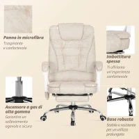 Vinsetto Sedia da Ufficio Massaggiante in Tessuto Effetto Pelle Traspirante con Telecomando e Altezza Regolabile, Crema(m-8)