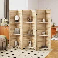 HOMCOM Paravent intérieur en bois 4 panneaux 160 x 170 cm, séparateur de pièce pliable 3 étagères, bois naturel effet brûlé(m-10)