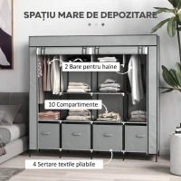 HOMCOM Dulap din Material Textil și Oțel cu 10 Compartimente, 4 Sertare și Uși cu Fermoar, Gri(m-4)
