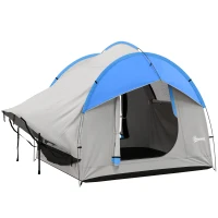 Outsunny SUV Car Tent for Camping, Waterproof PU2000mm, 5 Man Tailgate Tent, 2.4 x 2.1 m, Grey and Blue(m-1)