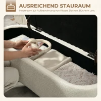 HOMCOM Banc de rangement, banc coffre de rangement en tissu bouclette avec couvercle relevable et pieds en acier, crème(m-4)