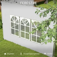 Outsunny Pereți Laterali pentru Foișor 3x3 sau 3x4 cu Ferestre Incluse, din Plastic și Țesătură Oxford, 295x195 cm, Alb(m-6)
