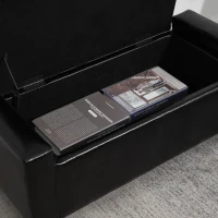 HOMCOM PU Leather Storage Ottoman Bench Storage Chest Tufted Ottoman Cube w/ Flipping Top 92L x 40W x 40H cm Black(m-8)