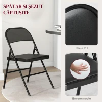 HOMCOM Set de 2 Scaune Pliabile Metalice, Tapițate cu Piele Ecologică PU, pentru Interior, cu Șezut Confortabil și Spătar Deschis(m-4)