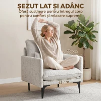 HOMCOM Fotoliu Living Tapițat din Țesătură cu Efect de In cu Brațe, Pernă Lombară și Șezut Generos, Alb(m-5)