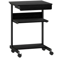 HOMCOM Roll-Schreibtisch mit Schublade und Regalen, 4 Räder, kompakt, Spanplatte, Metall(m-1)