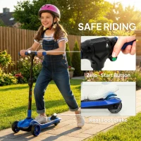 AIYAPLAY Three-Wheel Foldable Electric Scooter for Kids Aged 6-10 Years, Blue(m-8)