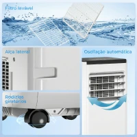 HOMCOM Ar Condicionado Portátil 10.000 BTU com WiFi Arrefecimento Desumidificador Ventoinha Temporizador Controlo Remoto e Ecrã LED para 30 m² 33x28x71 cm Branco(m-10)
