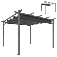 Outsunny Pérgola de Jardín 3x3 m con Techo Retráctil Protección UPF30+ Drenaje Marco de Aluminio para Patio Exterior Gris Oscuro(m-10)