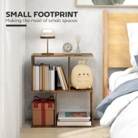 HOMCOM Side Table, Narrow End Table with Storage Shelves, S-Shaped, 3-Tier, 50W x 19.5D x 58H cm, Rustic Brown(m-4)