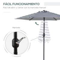 Outsunny Sombrilla de Jardín Ø230x216 cm con Apertura Manual Ángulo Ajustable e Impermeable para Terraza Piscina Azul y Blanco(m-4)