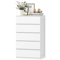 HOMCOM Comodă cu 5 Sertare din Lemn cu Mânere Incorporate, 60x38x100 cm, Alb(m-10)