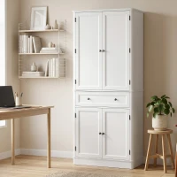 HOMCOM Szafka kuchenna z 4 drzwiami, szufladą i regulowanymi półkami do kuchni, 80 x 39,5 x 186,4 cm biały(m-9)
