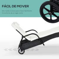Outsunny Tumbona de Ratán de Jardín Chaise Longue con Respaldo Ajustable en 5 Posiciones Cojines Acolchados Reposacabezas y 2 Ruedas Carga 160 kg 200x73x30-103 cm Negro(m-7)