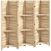 HOMCOM Paravent intérieur en bois 4 panneaux 160 x 170 cm, séparateur de pièce pliable 3 étagères, bois naturel effet brûlé(m-12)