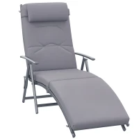 Outsunny Sun Lounger Metal Frame Outdoor Folding Chaise, Texteline Lounge Chair Recliner with Headrest and 7 Levels Adjustable Backrest, Grey(m-20)