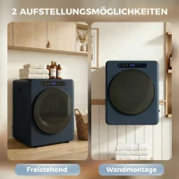 HOMCOM 5kg Ablufttrockner, 1000W Kompakter freistehender Frontlader-Wäschetrockner mit Edelstahltrommel, Timer, Blau(m-7)