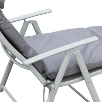 Outsunny Sun Lounger Metal Frame Outdoor Folding Chaise, Texteline Lounge Chair Recliner with Headrest and 7 Levels Adjustable Backrest, Grey(m-19)