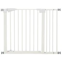 PawHut Cancelletto per Cani Taglia Piccola e Media con Doppia Serratura e Chiusura Automatica, 76-103x4.2x77 cm, Bianco(m-11)