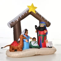 HOMCOM Decoración Inflable de Navidad 183 cm con Luces Incluye Inflador Tipo Arco Bíblico del Nacimiento de Jesús Multicolor(m-1)