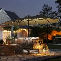 Outsunny Parasol de Jardin Double 36 LED Solaires Rectangulaire UPF 50+ Structure à 12 Baleines avec Manivelle 395x215cm Beige(m-10)