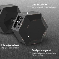 HOMCOM 2x15KG Gantere Hexagonale din Cauciuc Greutăți Portabile pentru Acasă(m-4)