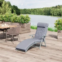 Outsunny Sun Lounger Metal Frame Outdoor Folding Chaise, Texteline Lounge Chair Recliner with Headrest and 7 Levels Adjustable Backrest, Grey(m-12)