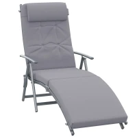 Outsunny Sun Lounger Metal Frame Outdoor Folding Chaise, Texteline Lounge Chair Recliner with Headrest and 7 Levels Adjustable Backrest, Grey(m-11)